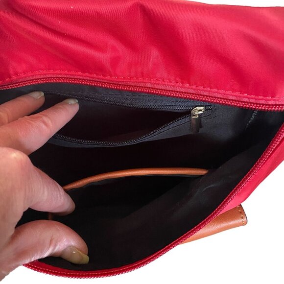 Hanna Grace red backpack bag with compartments top handle and bottom studs - Picture 6 of 10